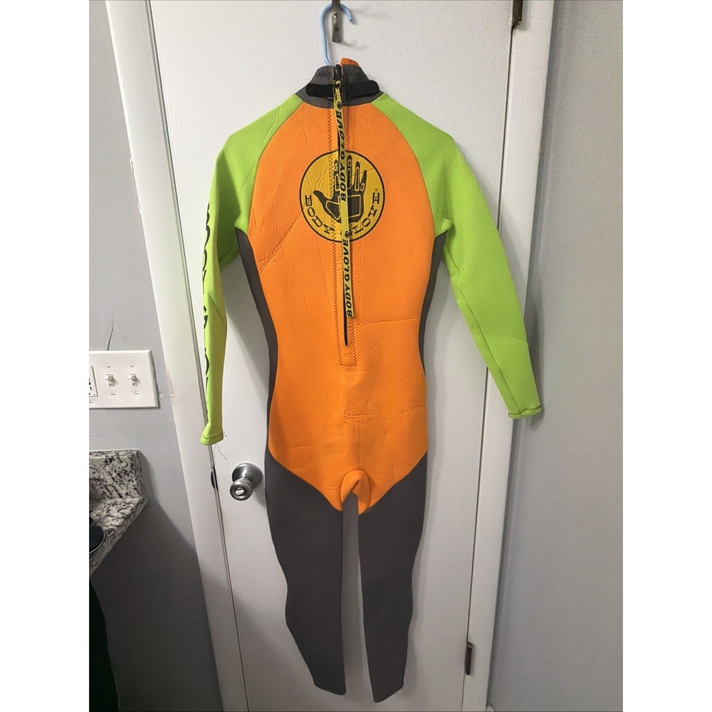Body Glove Wetsuit Women Small Gray Orange Neon Green Good Full Zip Neoprene